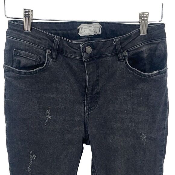 Free People Womens Great Heights Frayed Distressed Crop Skinny Jeans Black Sz 27 - Picture 3 of 11